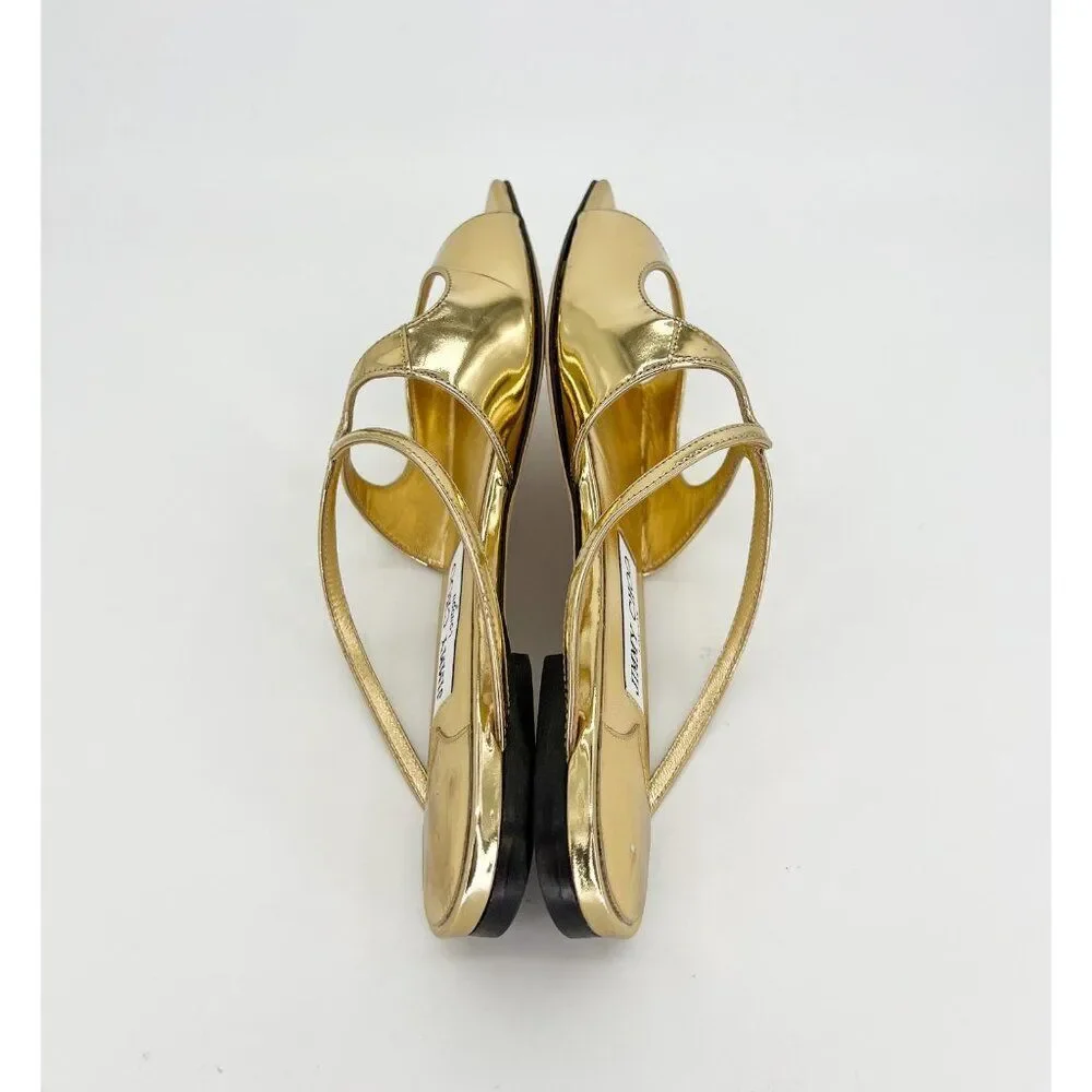 JIMMY CHOO Anise Gold Square Open Toe Flat Strappy Slip-On Sandals Size EU36 - Picture 7 of 10